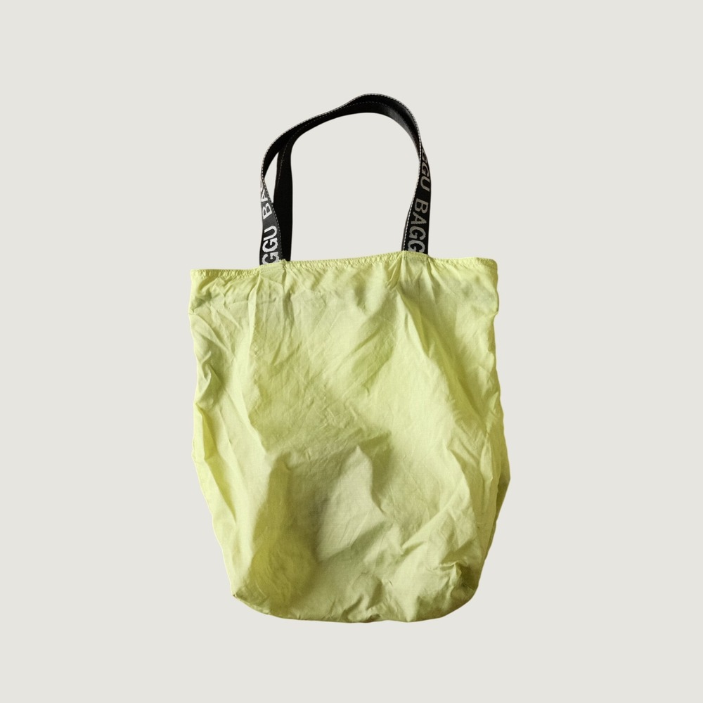BAGGU Tote Bag Lime Green Ripstop Nylon Logo Strap Reusable Grocery Shopping Bag